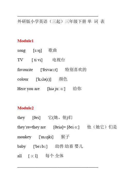 三年级英语下册单词表(带音标)