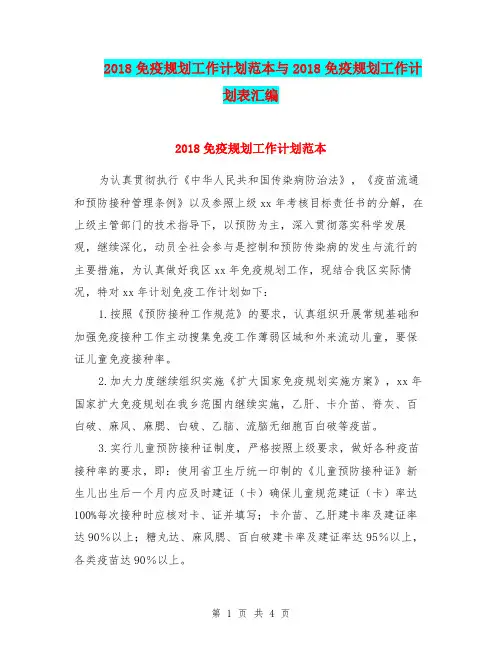 2018免疫规划工作计划范本与2018免疫规划工作计划表汇编.doc