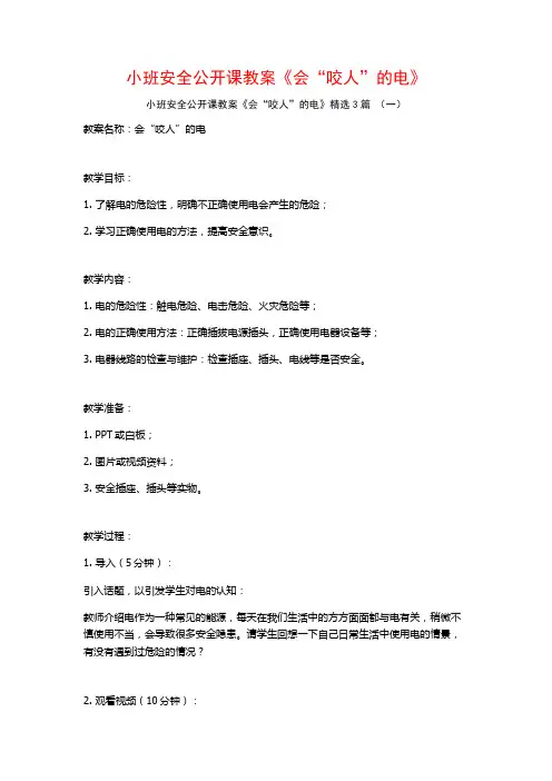 小班安全公开课教案《会“咬人”的电》3篇