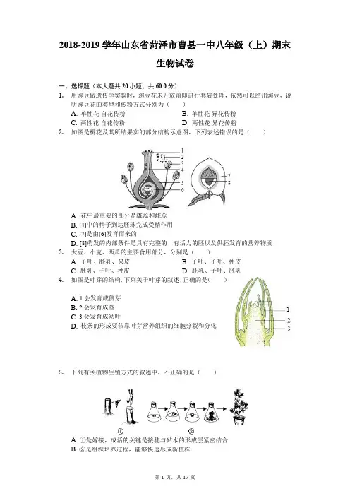 2018-2019学年山东省菏泽市曹县一中八年级(上)期末生物试卷解析版