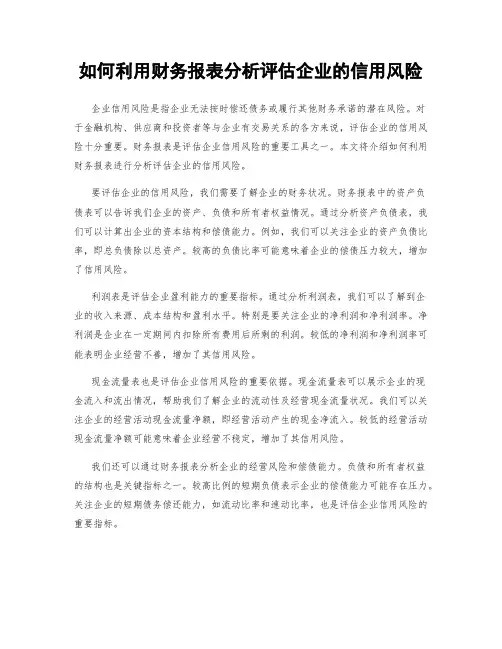 如何利用财务报表分析评估企业的信用风险