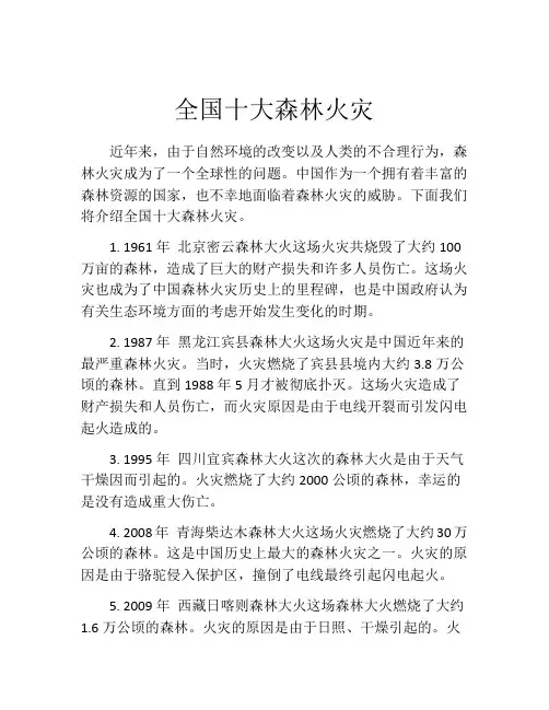 全国十大森林火灾