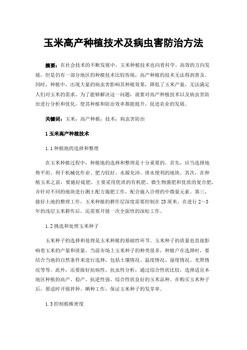玉米高产种植技术及病虫害防治方法