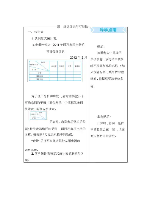 北京课改版五年级数学上册第四单元《统计图表与可能性》知识点汇总