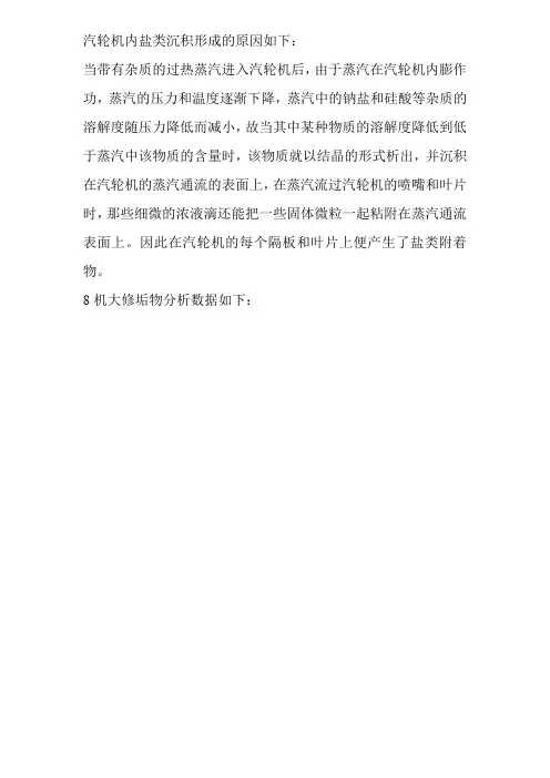 汽轮机结垢原因分析