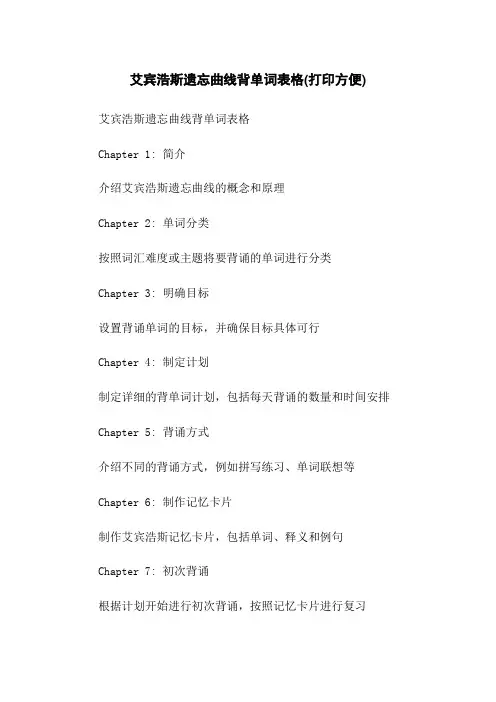 艾宾浩斯遗忘曲线背单词表格(打印方便)