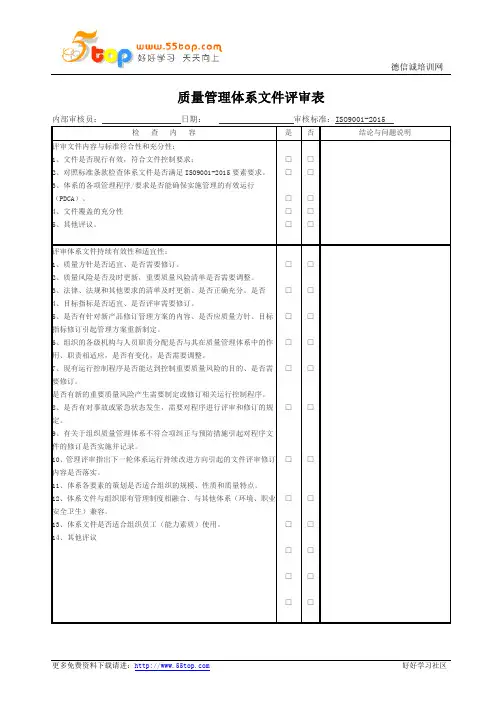 ISO9001-2015文件评审记录表