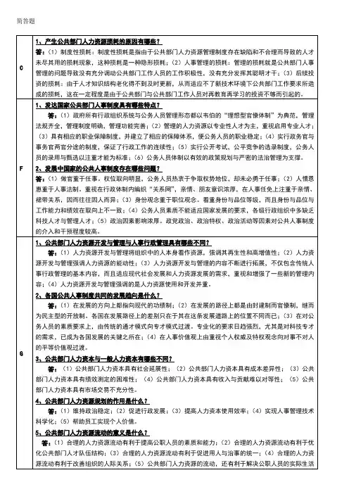 人力资源管理简答题
