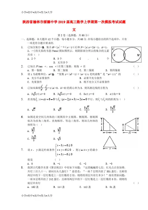 配套K122019届高三数学上学期第一次模拟考试试题 文