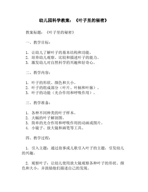 幼儿园科学教案_《叶子里的秘密》