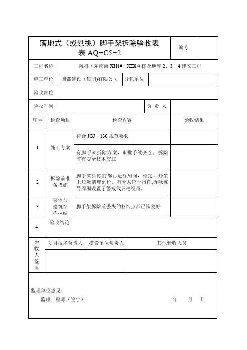 脚手架拆除验收表