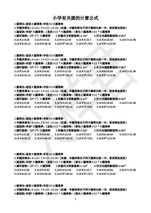 六年级下册有关圆的计算公式