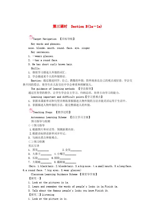 春学期七年级英语下册Unit9Whatdoeshelooklike第三课时SectionB1a_1e教案新人教目标版