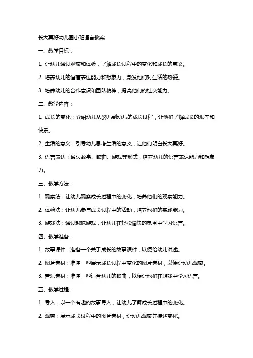 长大真好幼儿园小班语言教案