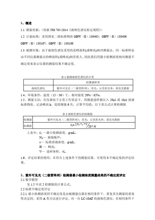 液相色谱仪不确定度评定(校准和测量能力CMC)