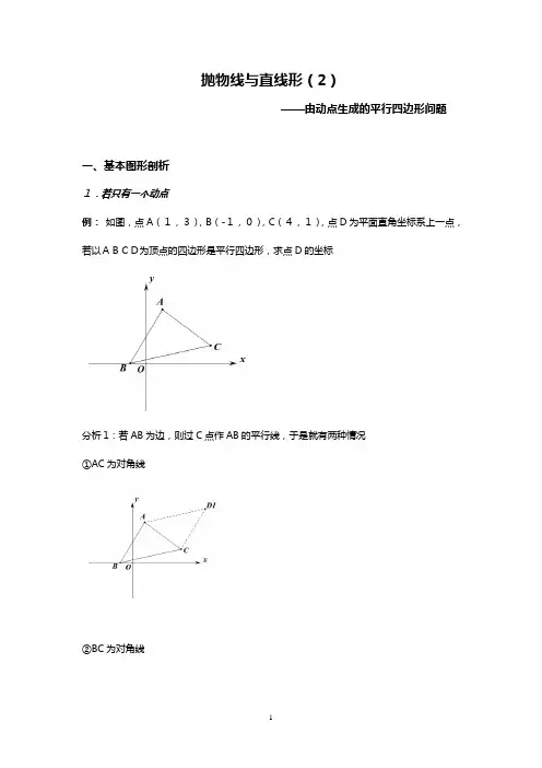 二次函数(2-1)-由动点生的平行四边行问题