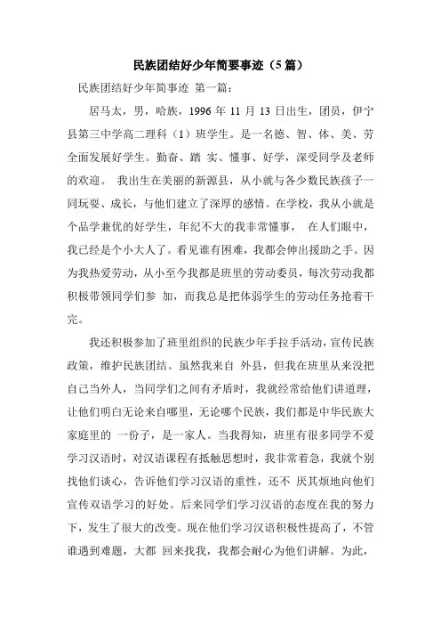 新整理民族团结好少年简要事迹(5篇)