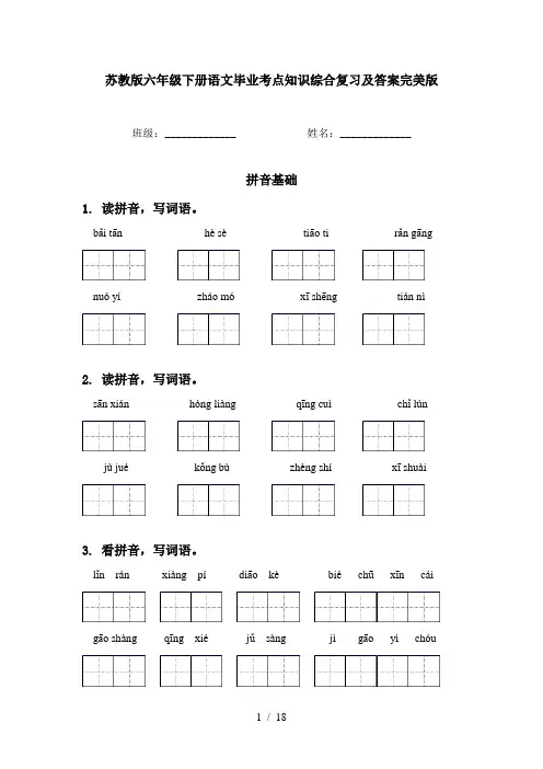 苏教版六年级下册语文毕业考点知识综合复习及答案完美版