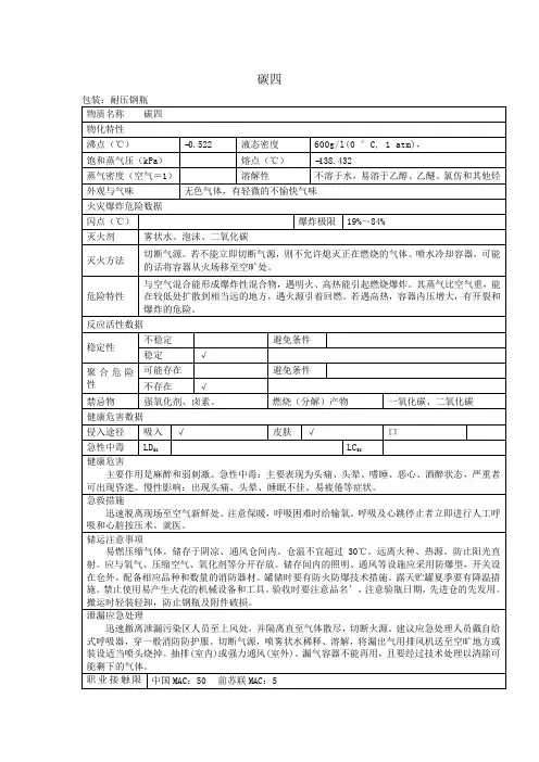 碳四理化特性表