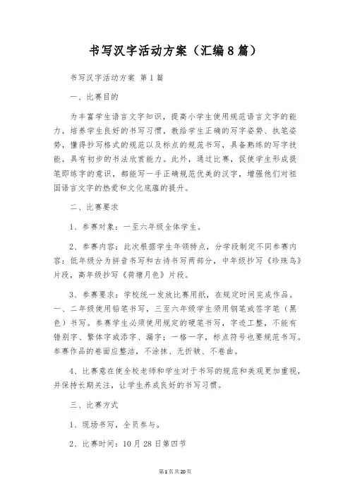 书写汉字活动方案(汇编8篇)