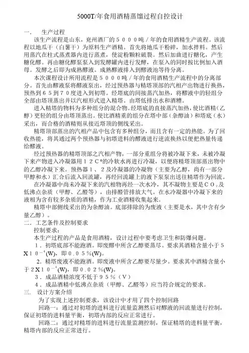 食用酒精蒸馏过程自控设计书