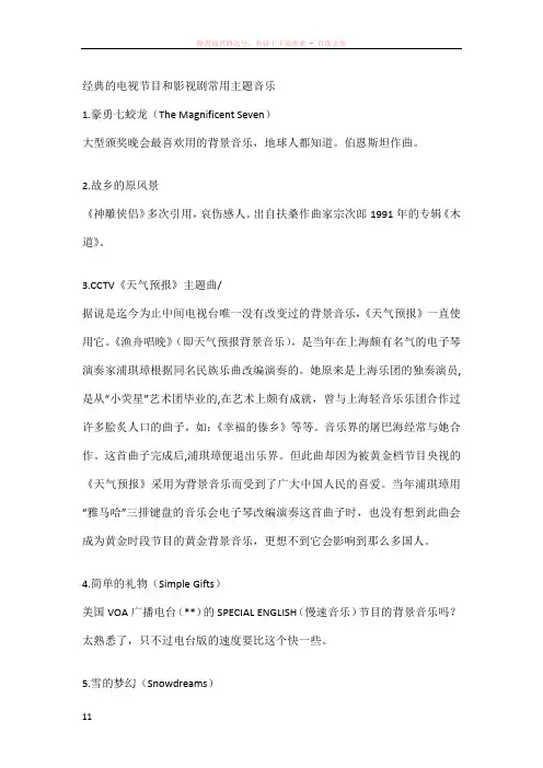 经典的电视节目和影视剧常用51首背景音乐