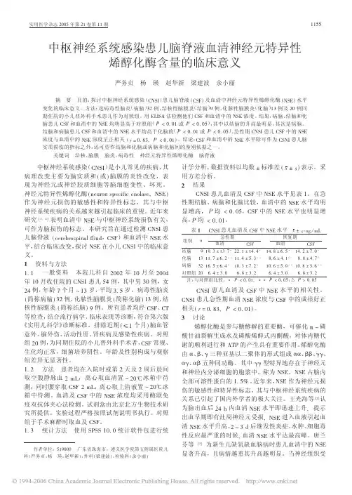 中枢神经系统感染患儿脑脊液血清神经元特异性烯醇化酶含量的临床意义