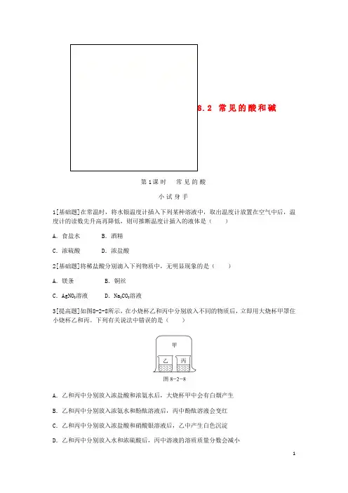 九年级化学下册 第八章 常见的酸、碱、盐 8.2 常见的酸和碱 第1课时 常见的酸同步练习 (新版)粤教版