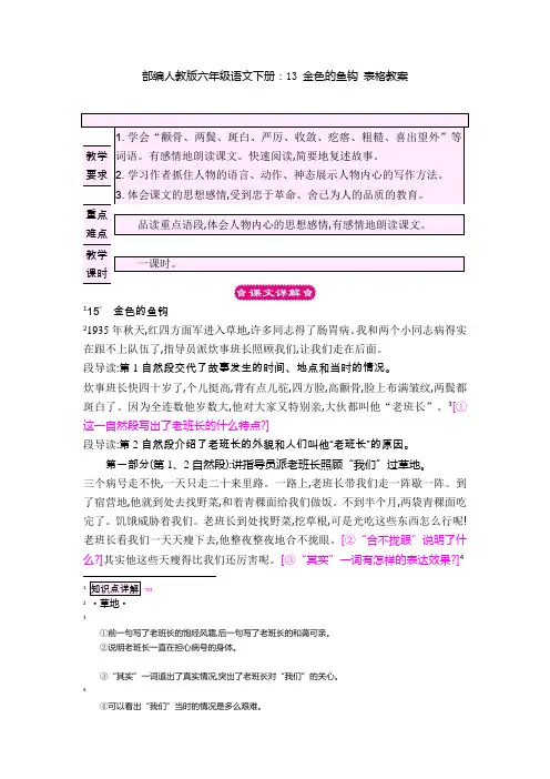 1.部编人教版六年级语文下册：13 金色的鱼钩 表格教案