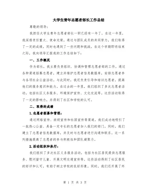 大学生青年志愿者部长工作总结