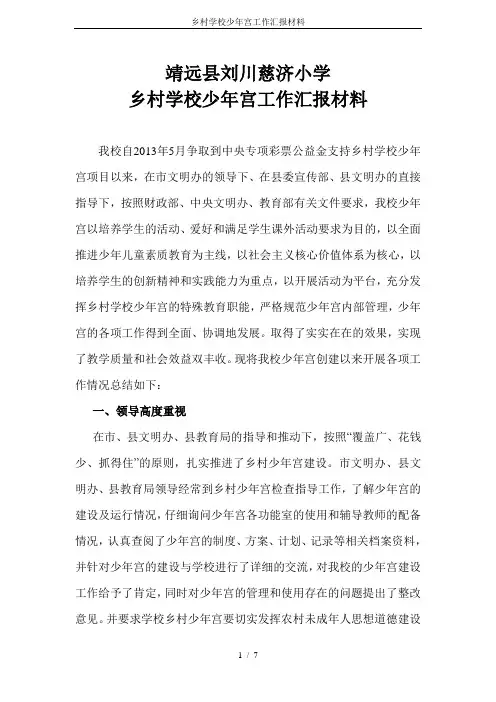 乡村学校少年宫工作汇报材料