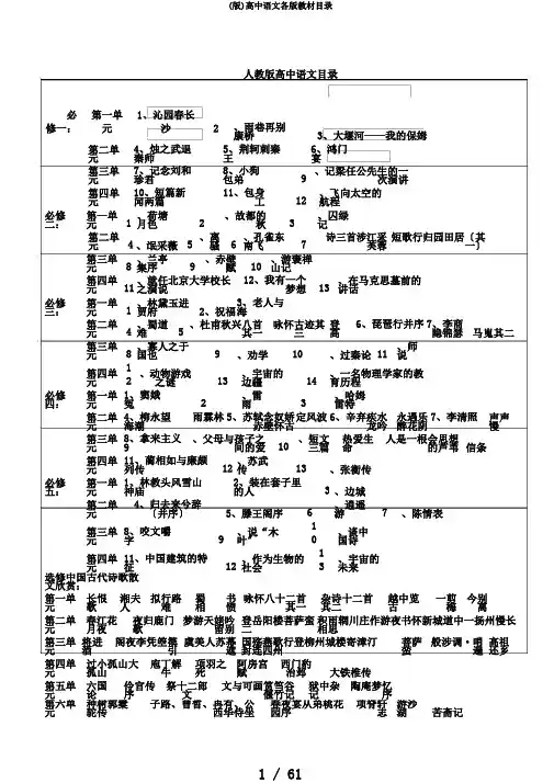 (版)高中语文各版教材目录