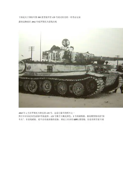 国防军503营123号虎的考证资料