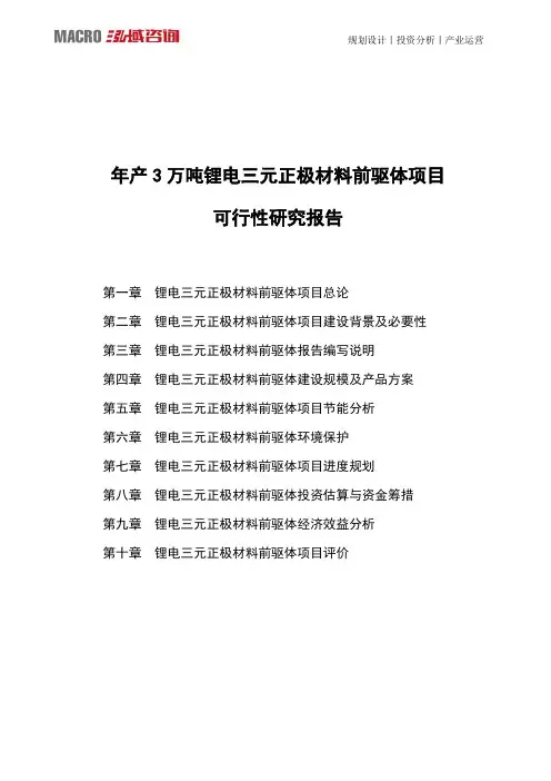 年产3万吨锂电三元正极材料前驱体项目可行性研究报告