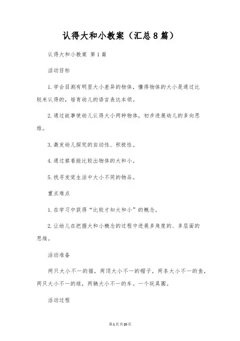 认识大和小教案(8篇)