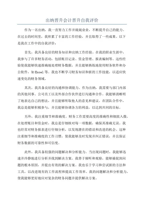 出纳晋升会计晋升自我评价