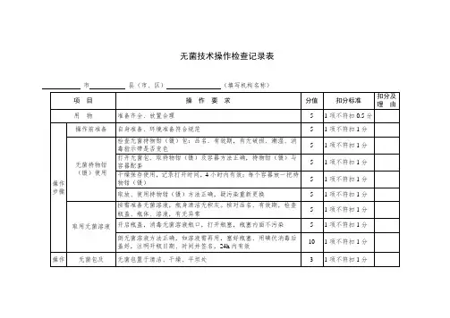 无菌技术操作检查记录表