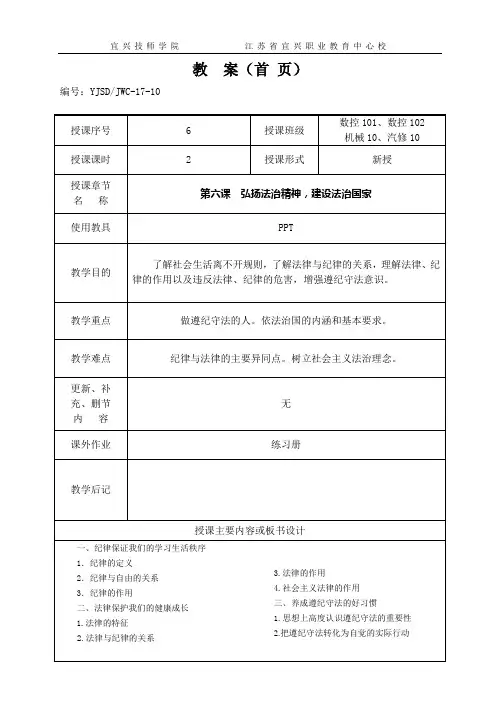 职业道德与法律第第六课  弘扬法治精神,建设法治国家