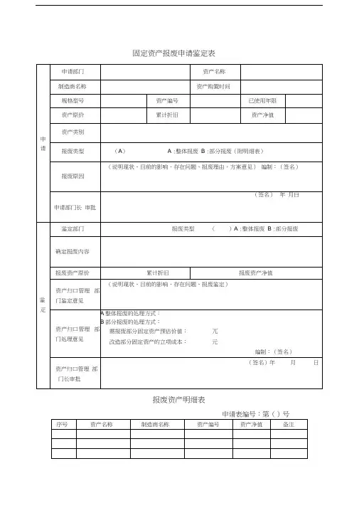 固定资产报废申请鉴定表