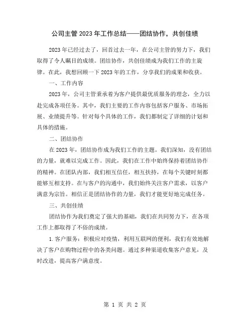 公司主管2023年工作总结——团结协作,共创佳绩