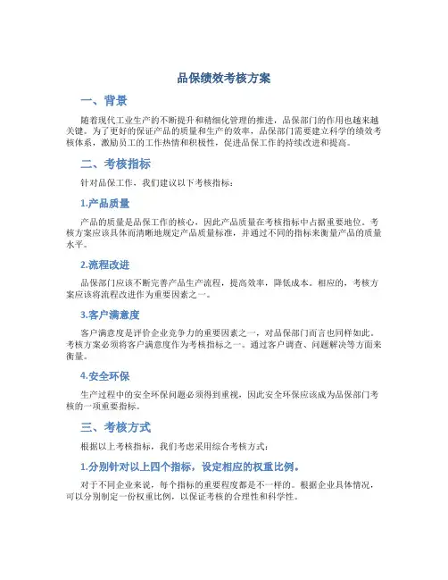 品保绩效考核方案