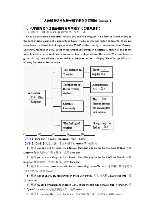 人教版英语八年级英语下册任务型阅读(word)1