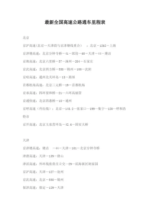最新全国高速公路通车里程表
