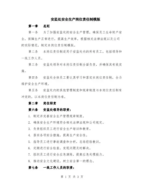 安监处安全生产岗位责任制模版