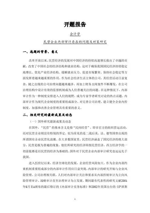 民营企业内部审计存在的问题及对策研究【开题报告】