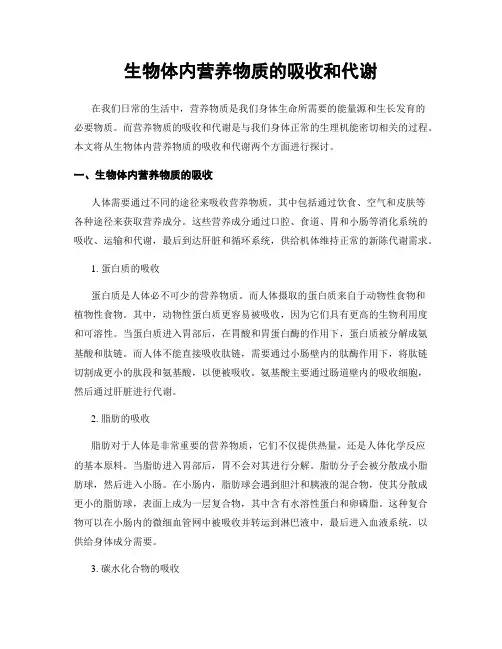 生物体内营养物质的吸收和代谢