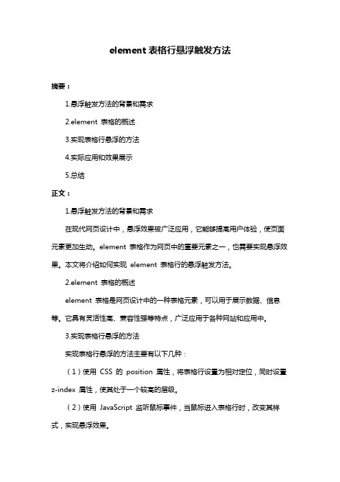 element表格行悬浮触发方法