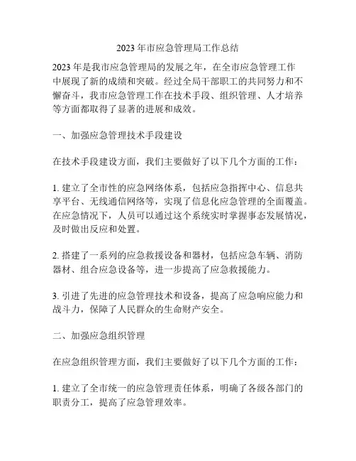 市应急管理局工作总结