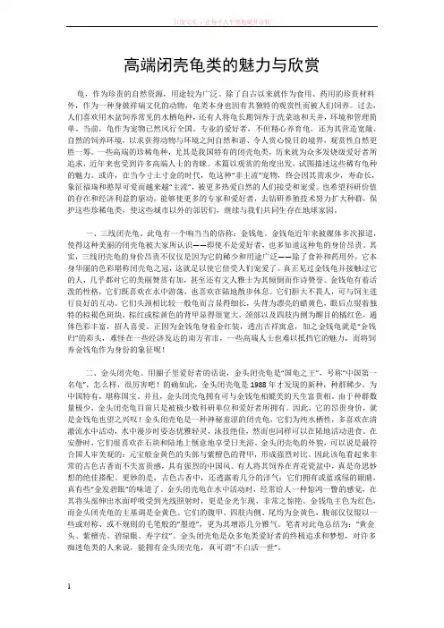 高端闭壳龟类的魅力与欣赏