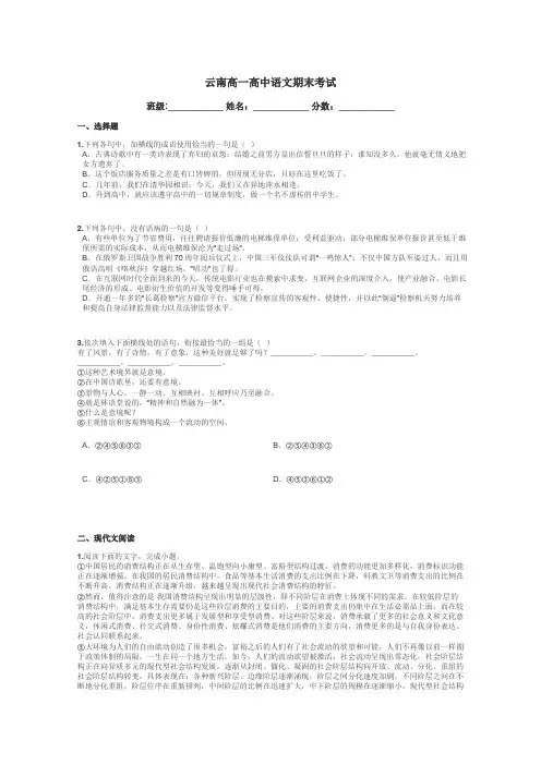 云南高一高中语文期末考试带答案解析
